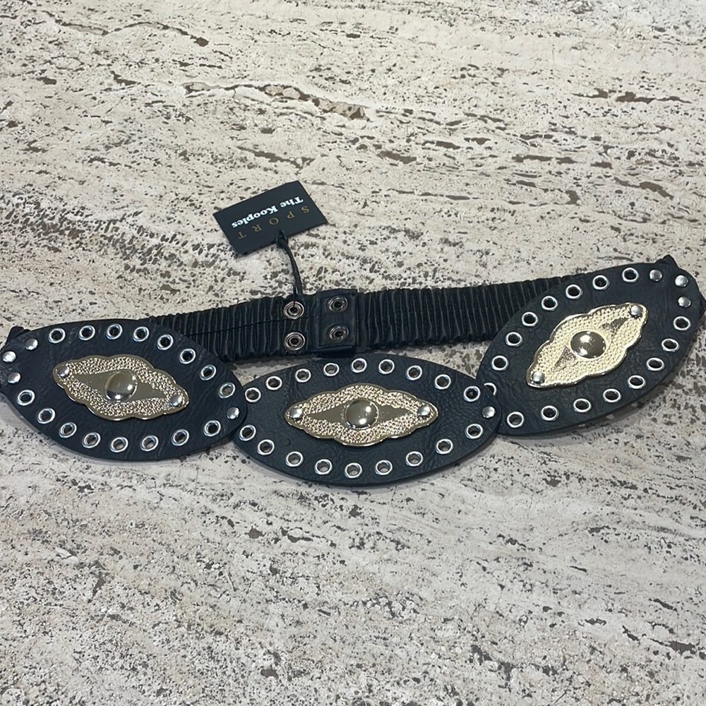 NWT The kooples large studded wrap black gold adjustable belt